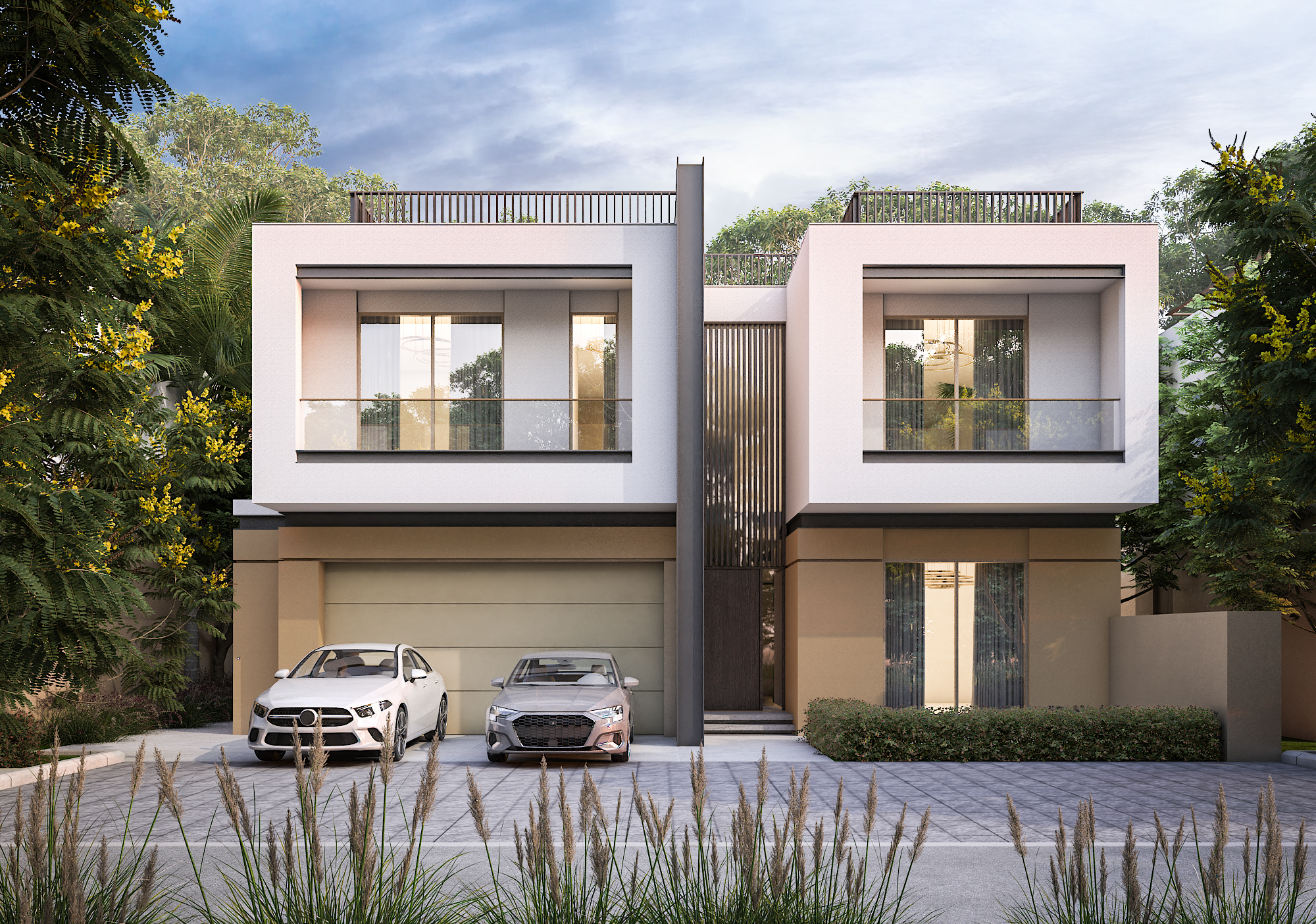 Moderne villa’s van Sobha Elwood in Sobha Hartland II, Dubai – luxe exterieur met twee verdiepingen